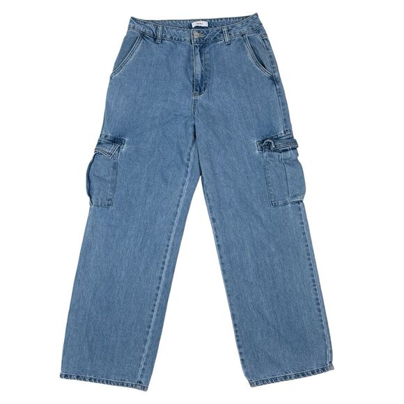 Forever 21 Wide Leg Cargo Jeans Women’s Size 28 Light Wash Denim‎ Y2K Relaxed - Picture 1 of 9